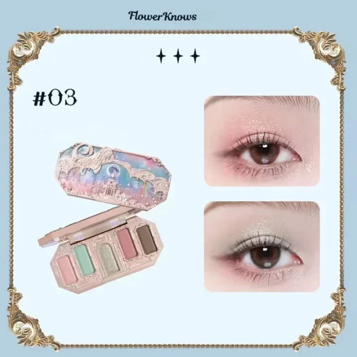 Flower Knows Moonlight Mermaid Eyeshadow Palette 8 Color Eye Makeup with Matte Shimmer and Glitter Finishes for Stunning Looks