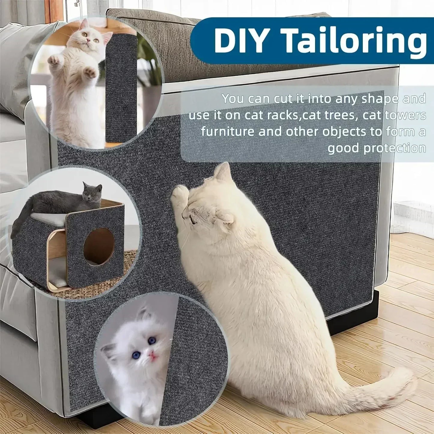 Trimmable Cat Scratching Mat Self-Adhesive Carpet Mat Pad Cat Pet Scratcher Furniture Couch Corner Indoor Sofa Wall Protector