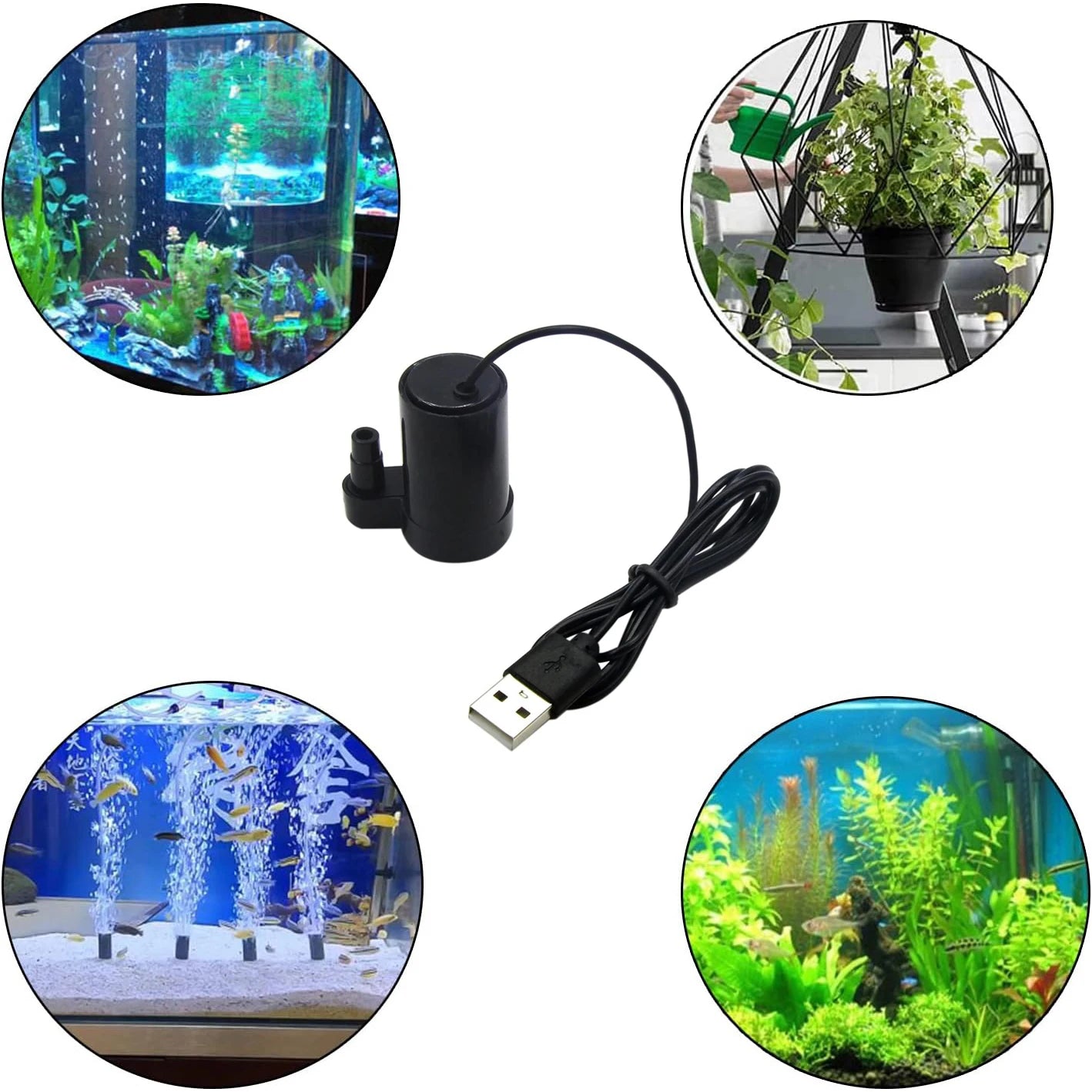 Mini bomba de agua sumergible USB de 3 a 5 V CC, sin escobillas y de bajo ruido para acuarios, peceras, estanques, fuentes, sistemas hidropónicos y jardines