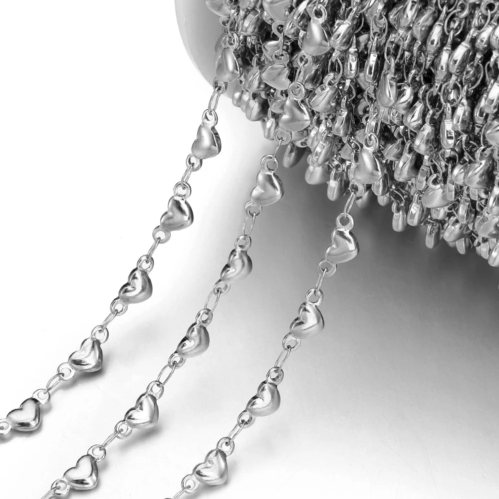 1Meter Stainless Steel Gold Love Heart Link Chain DIY Jewelry