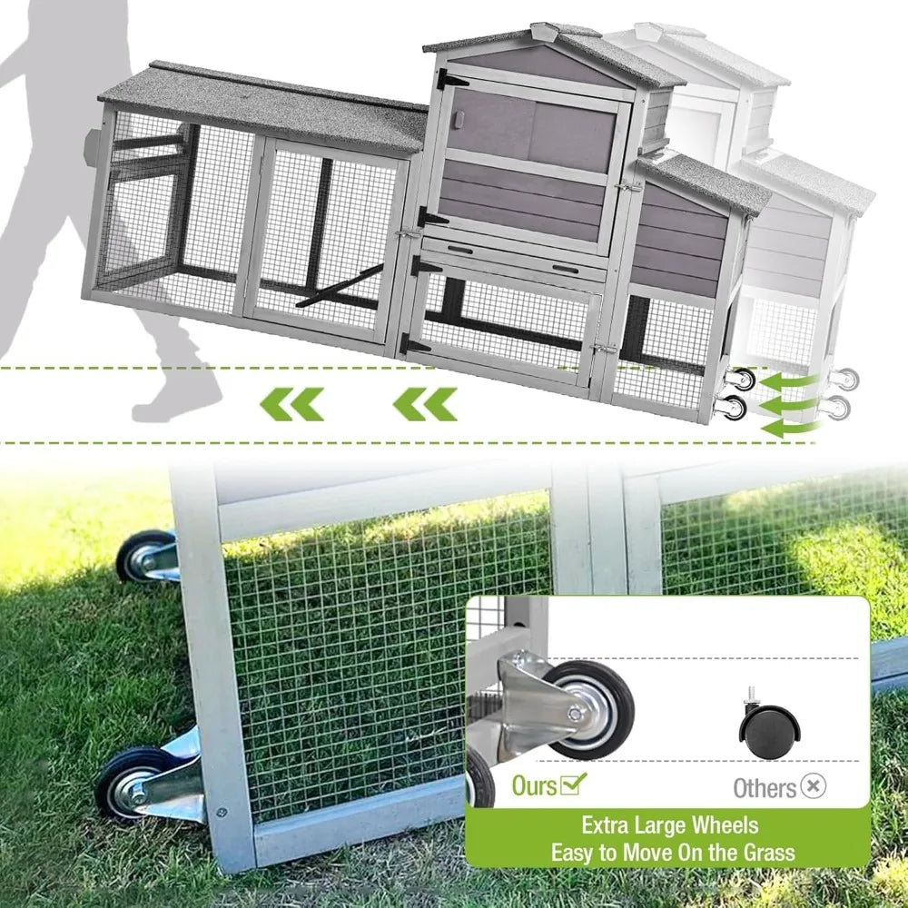 Gutinneen Chicken Coop Mobile Hen House on Wheels Large Chicken House with Run Outdoor Poultry Cage Waterproof Roof Duck Coop,Co
