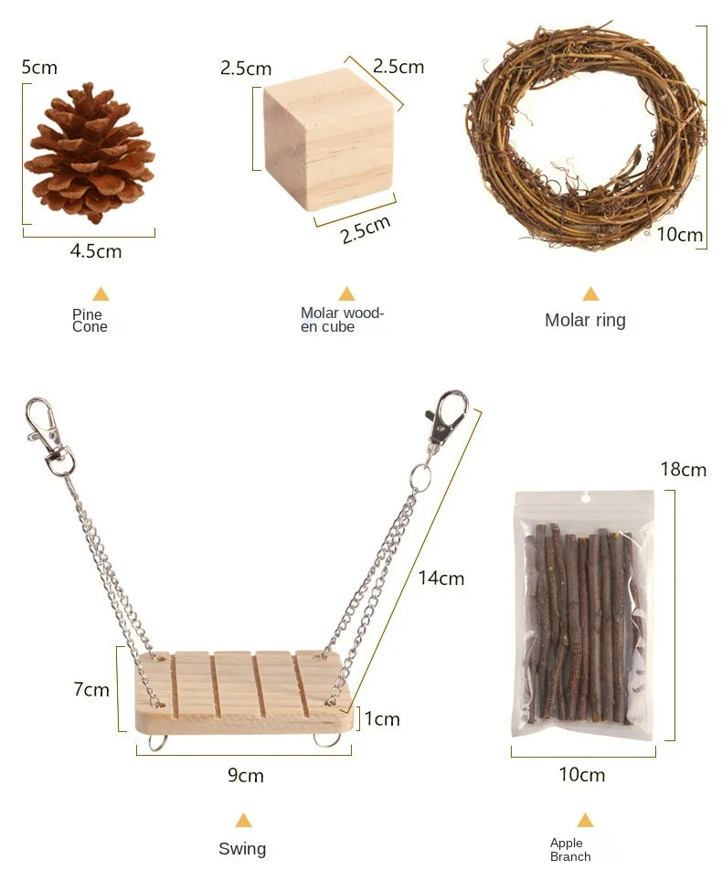 Natural Small Pet Chew Toys for Rabbit, Guinea Pig, Hamster Grass Balls Wood Hanging Toys, Teeth Grinding & Boredom Relief