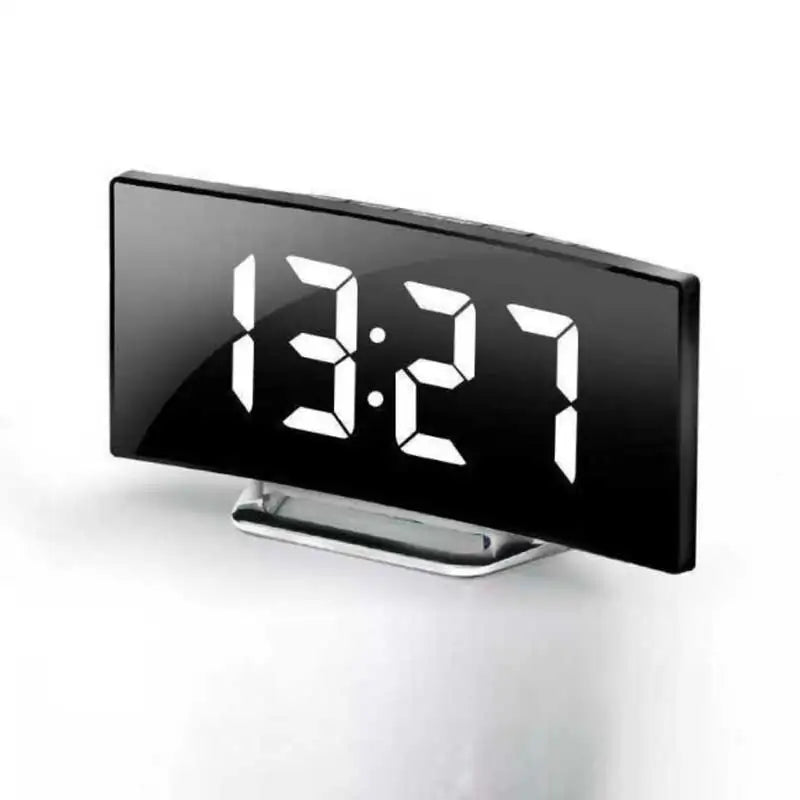 Creative Curved Electronic Clock LED Large Screen Mirror Alarm Clock for Students Silent Multifunctional Desktop Use