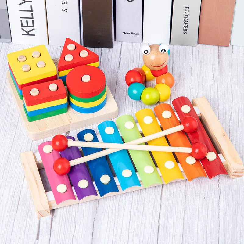 Montessori Wooden Educational Blocks for Babies and Kids Age 0 to 6 - Colorful Learning Toy for Creativity and Skill Development - Ideal Christmas Gift