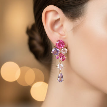Le Vian Women's 1.25 ct. Passion Fruit Tourmaline, 0.87 ct. Cotton Candy Amethyst, 0.37 ct. Pink Morganite and 0.05 ct. Bubble Gum Pink Sapphire Earring in 14K Strawberry Gold