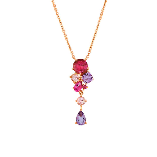 Le Vian Women's 1 ct. Passion Fruit Tourmaline, 0.5 ct. Cotton Candy Amethyst, 0.2 ct. Pink Morganite and Bubble Gum Pink Sapphire Diamond Necklace in 14K Strawberry Gold