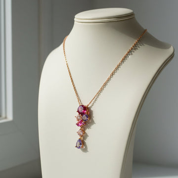Le Vian Women's 1 ct. Passion Fruit Tourmaline, 0.5 ct. Cotton Candy Amethyst, 0.2 ct. Pink Morganite and Bubble Gum Pink Sapphire Diamond Necklace in 14K Strawberry Gold