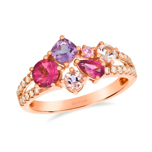 Le Vian Women's 0.6 ct. Passion Fruit Tourmaline, 0.25 ct. Cotton Candy Amethyst, 0.2 ct. Pink Morganite, 0.05 ct. Bubble Gum Pink Sapphire and 0.2 ct. Nude Diamond Ring in 14K Strawberry Gold