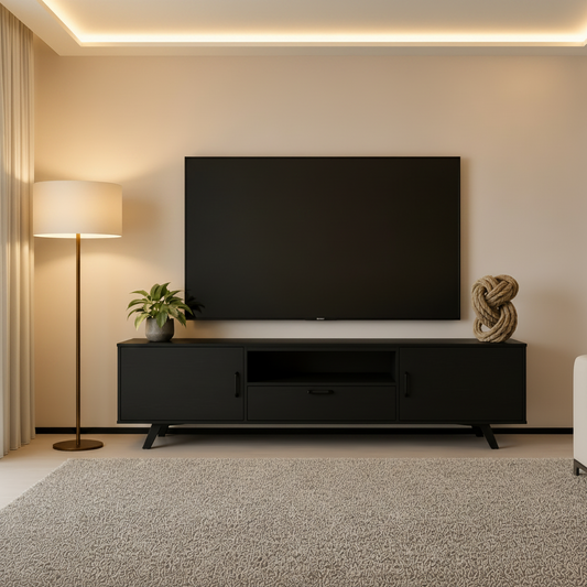 Consola de TV para televisores de hasta 75" con 2 puertas de Lumi - Negro