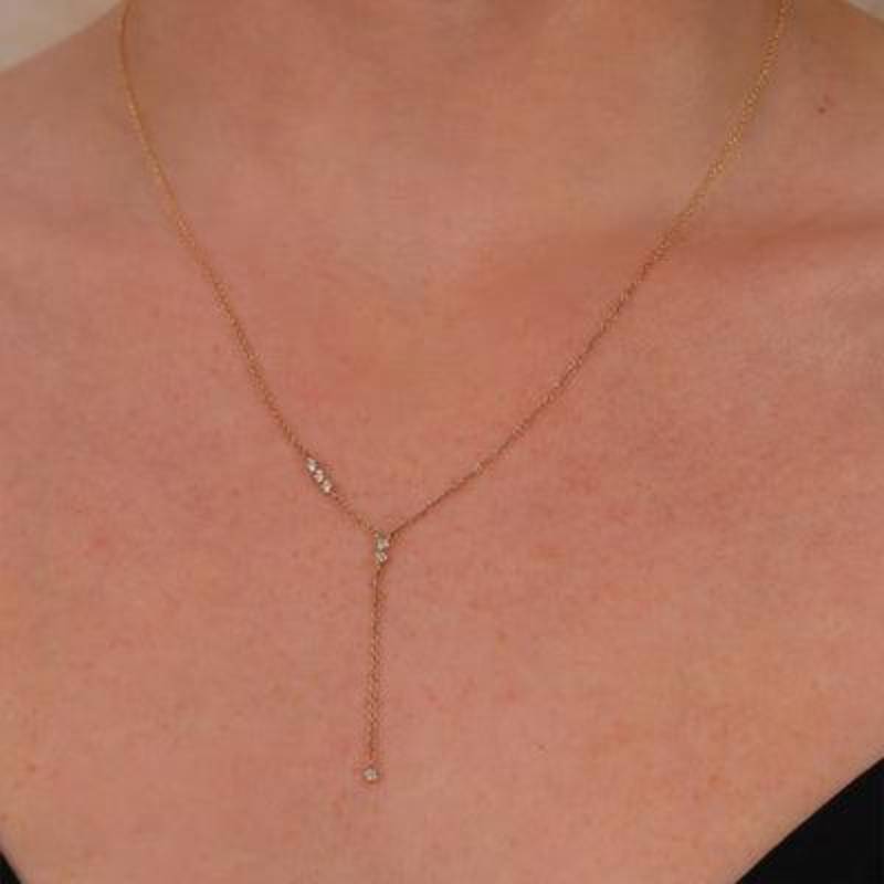 Shy Creation Bailey 0.08 ct. Diamond Bezel Lariat Necklace in 14K Yellow Gold