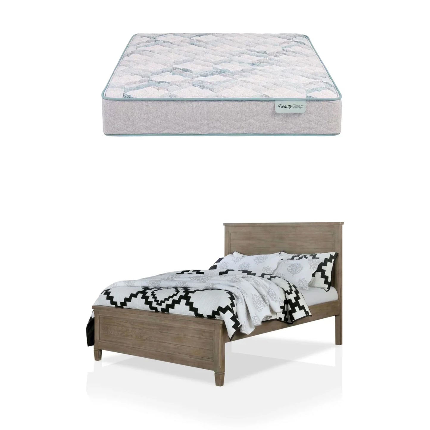 Bundle: Vevey Twin Size Bed by Furniture of America - Brown + Beautyrest Dream Weaver 11.5" Firm Twin Mattress - Gray