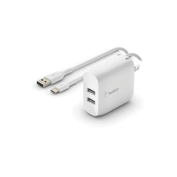 Belkin BoostCharge 24W Dual USB-A Wall Charger with USB-A to USB-C Cable - White