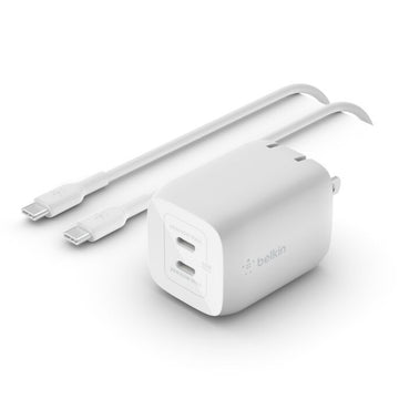 Belkin BoostCharge Pro 65W Dual USB-C GaN Wall Charger with USB-C to USB-C Cable - White