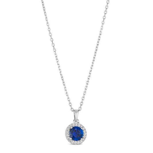 Anna Zuckerman Anastasia 33 Women's 20" 1.25 ct. Blue Sapphire & 0.25 ct. Diamond Crystalline Mini Halo Gem Necklace in Platinum-Plating over 925 Sterling Silver