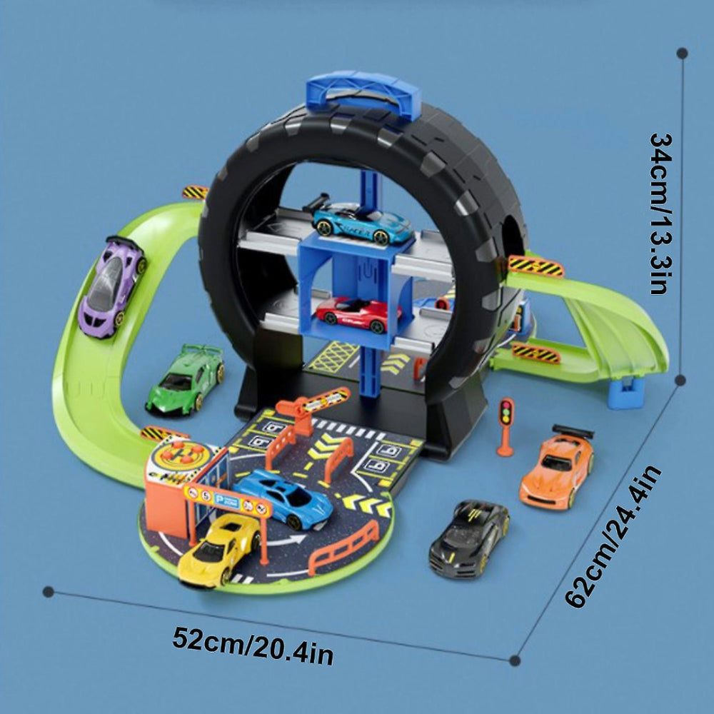 KNP Race Track Car Tire Parking Garage Playset