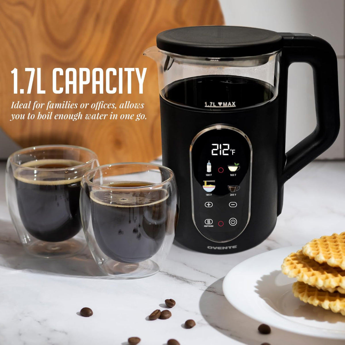 Ovente KD96B 1500W Electric Kettle with Digital Touchscreen - Black