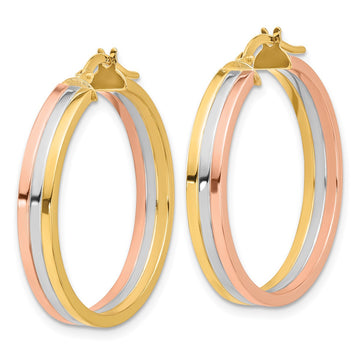14K Leslie's Women's 4.5mm Three-Row Left Right Hoop Earrings in 14K Three-Tone Gold
