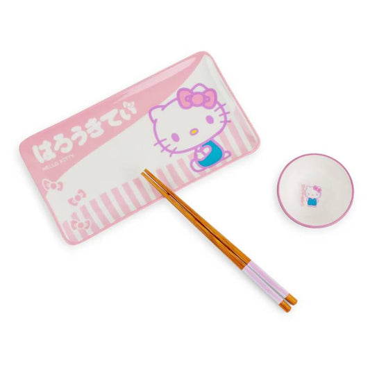 Sanrio Hello Kitty Pink Ceramic Sushi Set With Sauce Bowl and Chopsticks (3 Piece)