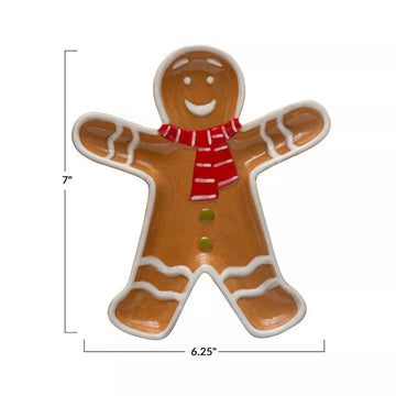 Creative Co-Op Gingerbread Man with Scarf Shaped Platter - Brown