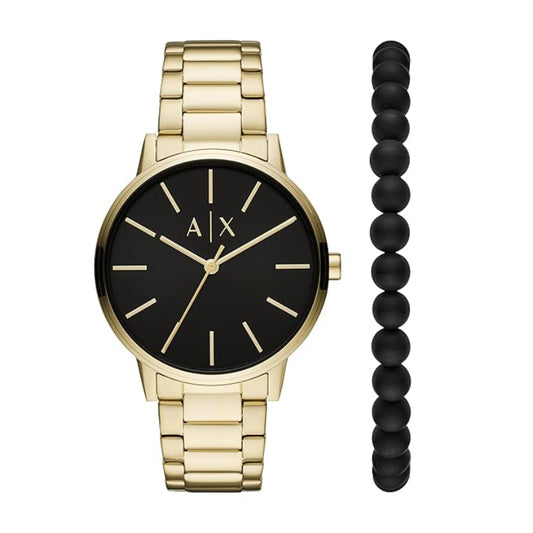 Armani Exchange Cayde Men's 42mm Gold-Tone Watch with Beaded Slider Bracelet - Black Dial