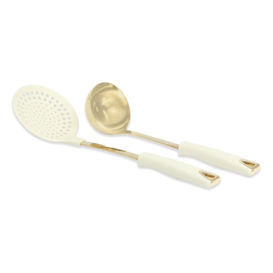 Martha Stewart 143816 Kitchen Skimmer and Ladle (2 Piece) Set - Linen/Gold