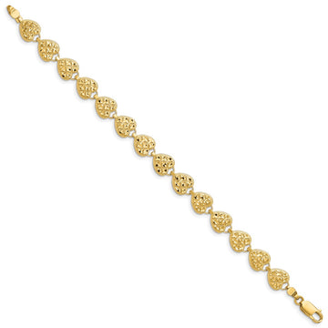 14K Women's 7.5" Hearts Bracelet in 14K Yellow Gold