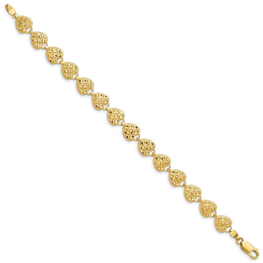 14K Women's 7.5" Hearts Bracelet in 14K Yellow Gold