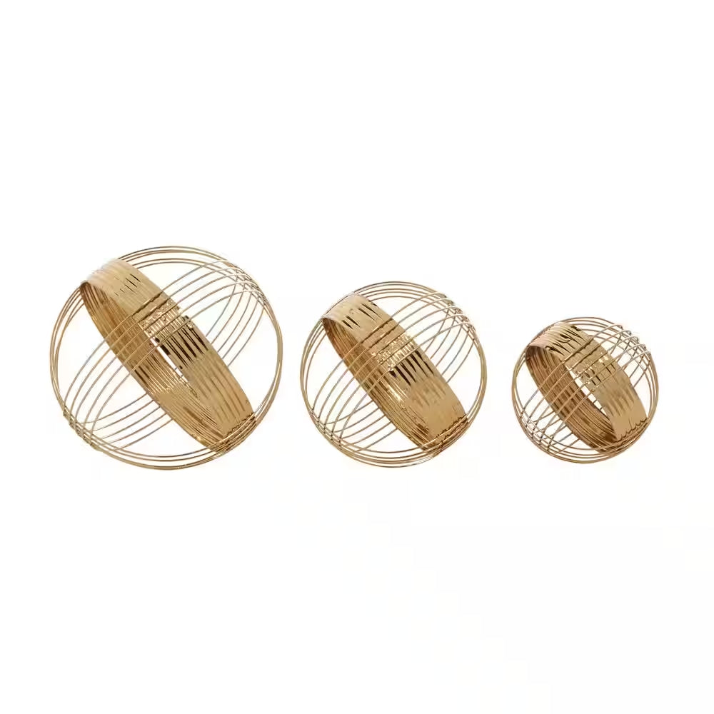 UMA Enterprises Metal Geometric Sculpture Set of 3, Gold