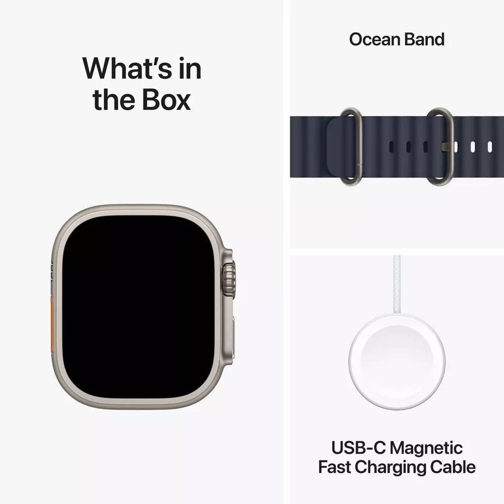 Apple Watch Ultra 2 (GPS+Cellular) 49mm Titanium Case with Navy Ocean Band - Natural