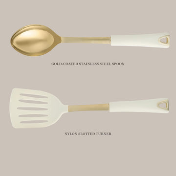 Martha Stewart 143815 Kitchen Slotted Turner and Spoon (2 Piece) Set - Linen/Gold