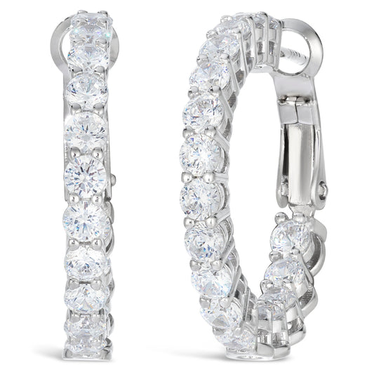 Anna Zuckerman Women's 4.5 ct Diamond Crystalline Inside Out Hoops in Platinum- Plating over 925 Sterling Silver