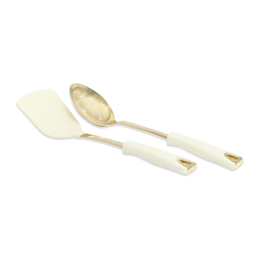 Martha Stewart 142693 Kitchen Turner and Slotted Spoon (2 Piece) Set - Linen/Gold