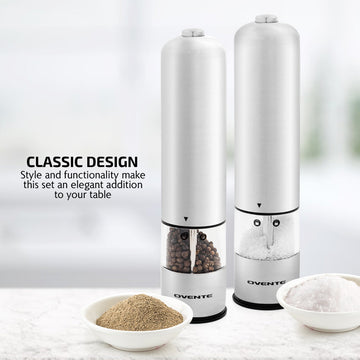 Ovente SPD112S Electric Salt and Pepper Stainless Steel Grinder Set