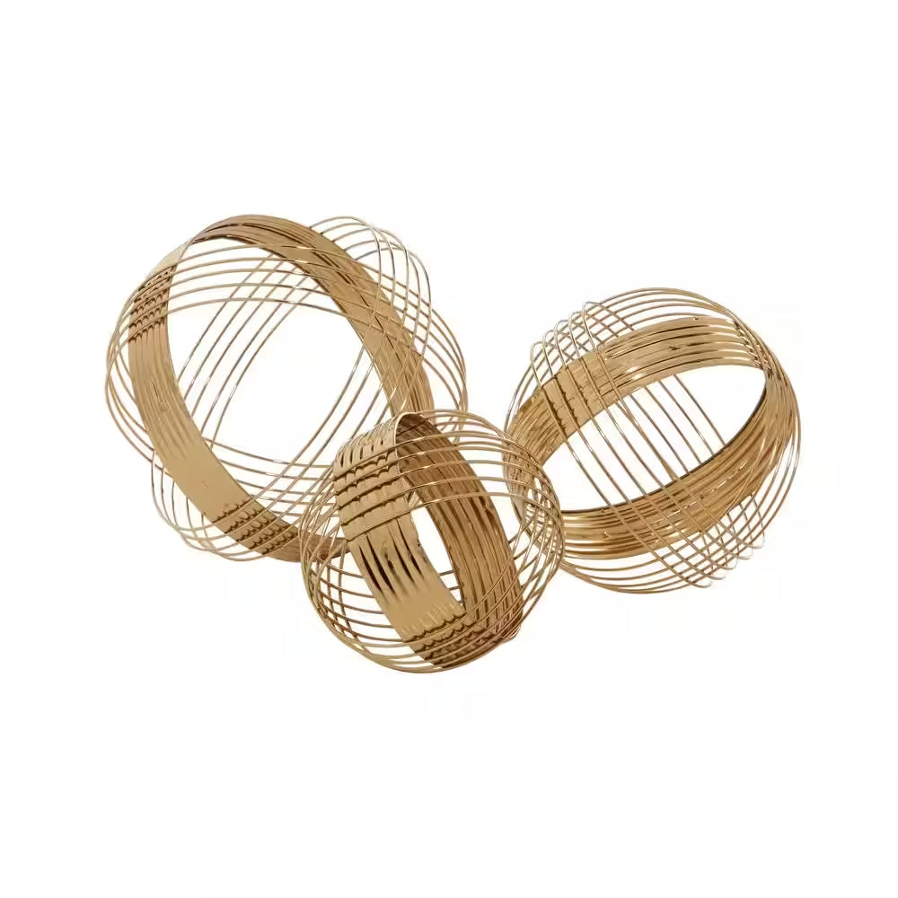 UMA Enterprises Metal Geometric Sculpture Set of 3, Gold