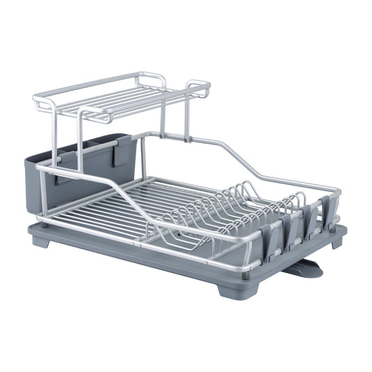 Appliance Basics Deluxe Aluminum Two-Tier Dish Drying Rack - Gray/Silver