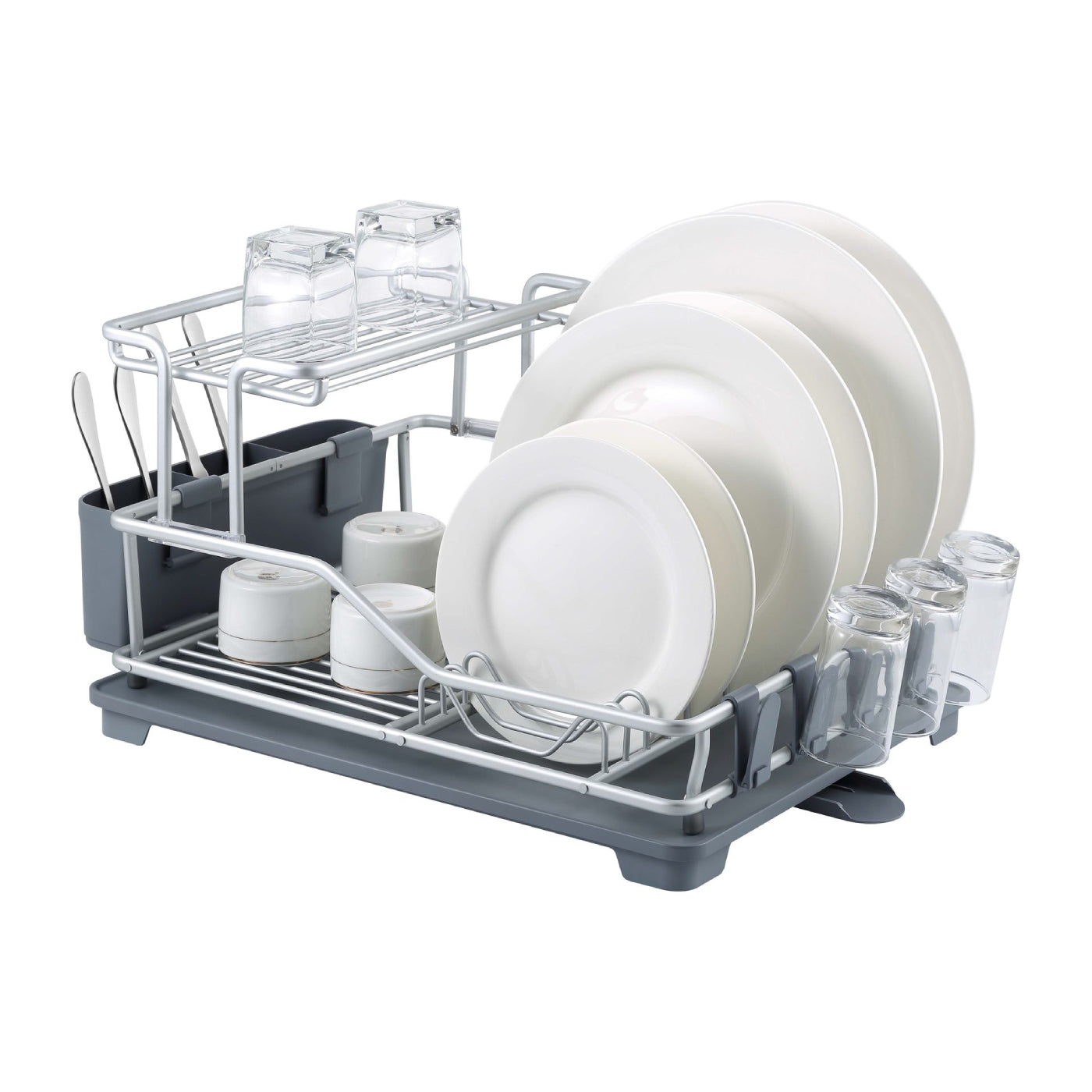 Appliance Basics Deluxe Aluminum Two-Tier Dish Drying Rack - Gray/Silver
