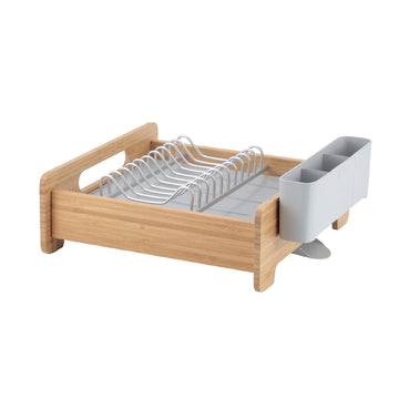 Appliance Basics 016F Expandable Aluminum Dish Rack with Bamboo Frame