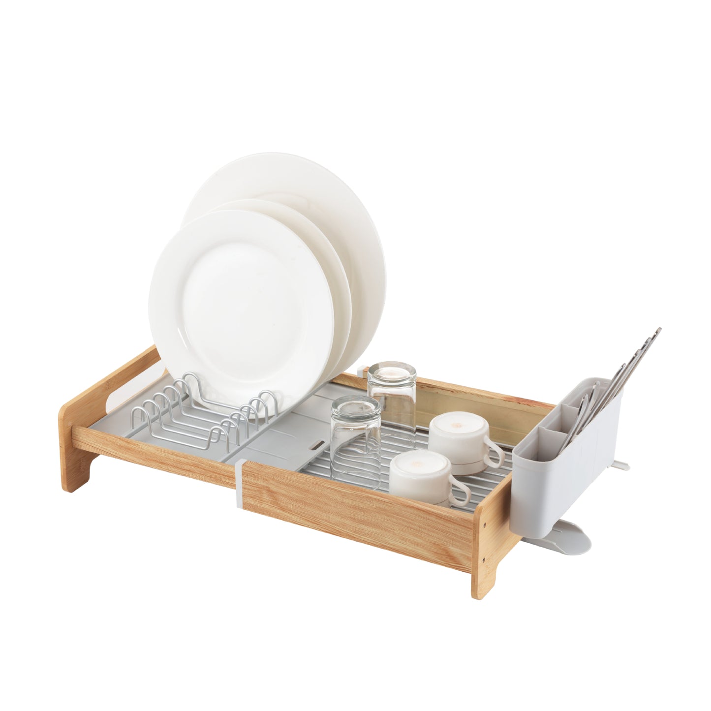 Appliance Basics 016F Expandable Aluminum Dish Rack with Bamboo Frame