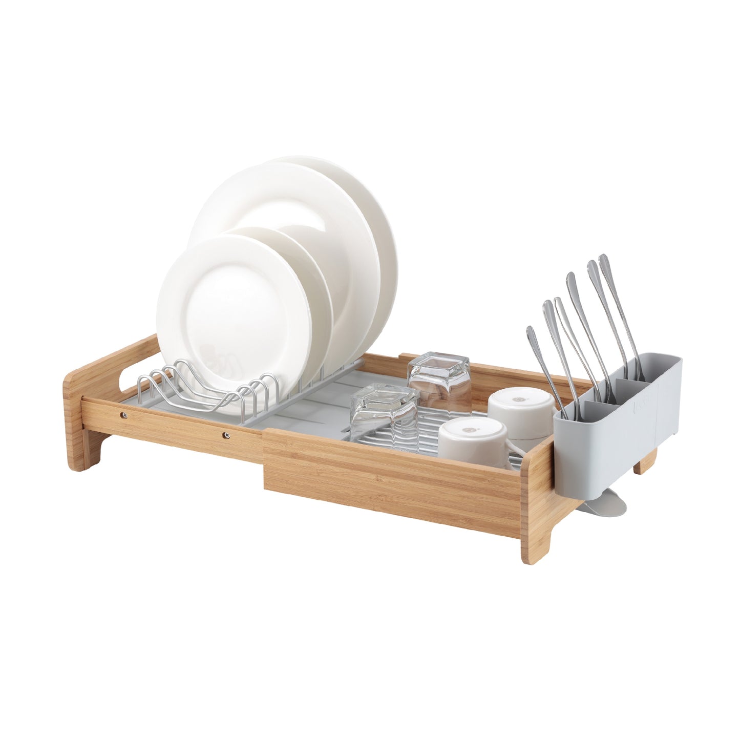 Appliance Basics 016F Expandable Aluminum Dish Rack with Bamboo Frame