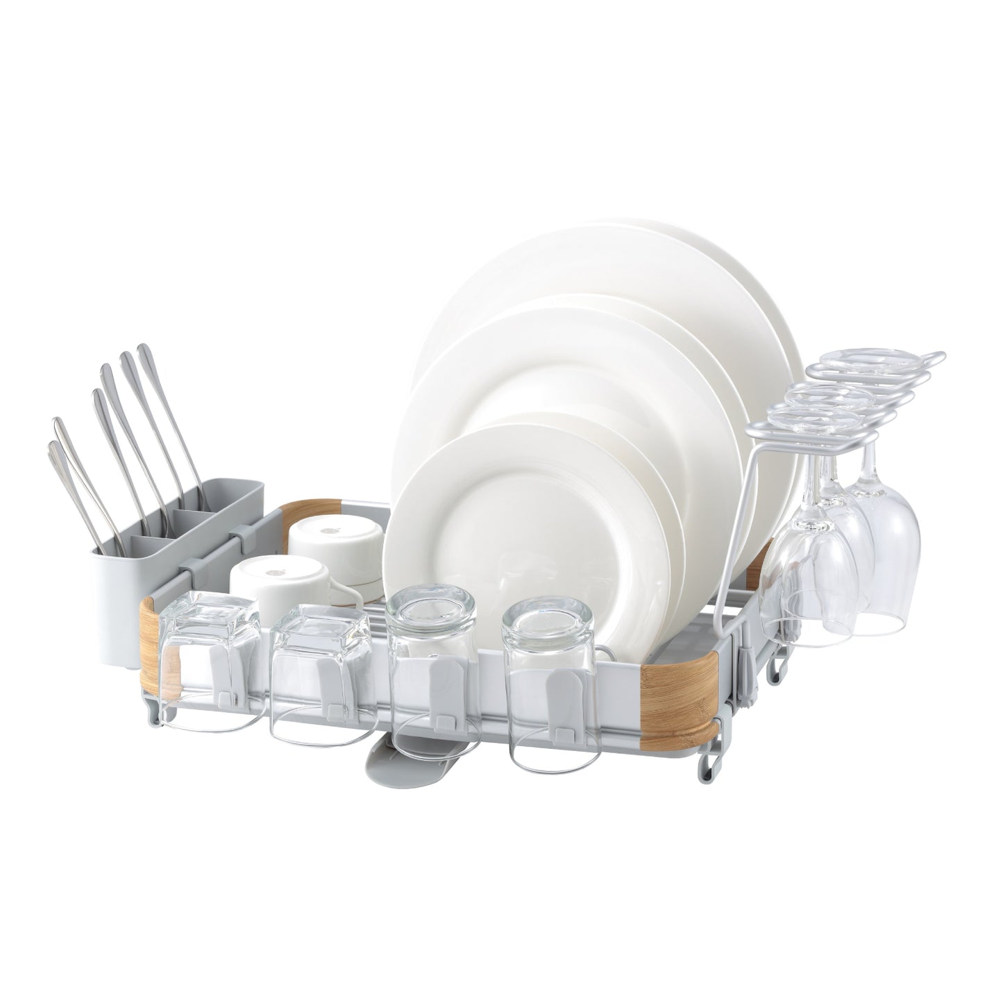 Appliance Basics 035C Aluminum Single-Tier Dish Drying Rack with Wine Glass Holder - White