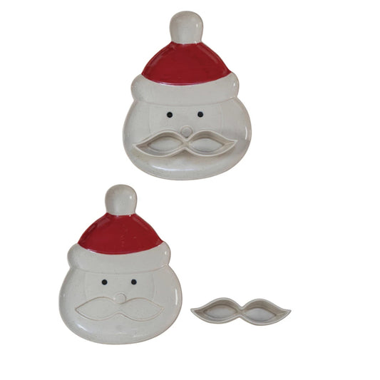 Creative Co-op Platter with Mustache Dish (Set of 2) - White/Red