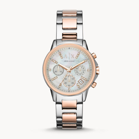 Reloj cronógrafo de dos tonos Armani Exchange para mujer, 36 mm, plateado