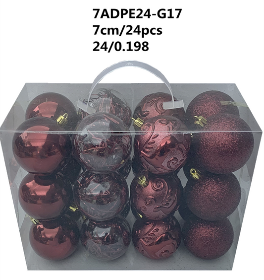 Gansu 2.7" Christmas Balls Ornaments (24-Pieces) - Red