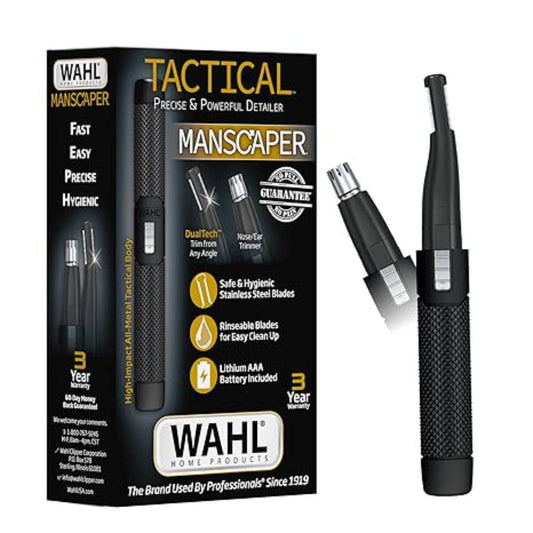 Wahl Manscaper 2 in 1 Lithium Battery Tactical Dual Sided Eyebrow & Nose Hair Trimmer(for men) - Black