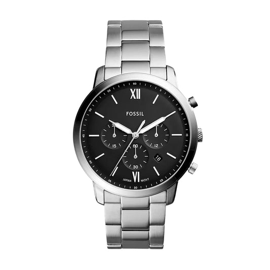 Fossil Neutra Men's 44mm Silver-Tone Bracelet Watch - Black Dial