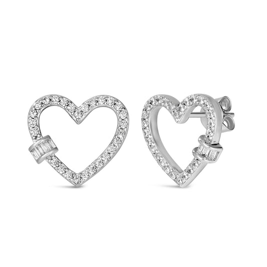 Anna Zuckerman Kate 50 Women's 1 ct. Diamond Crystalline Agapi Heart Earrings in Platinum-Plating over 925 Sterling Silver