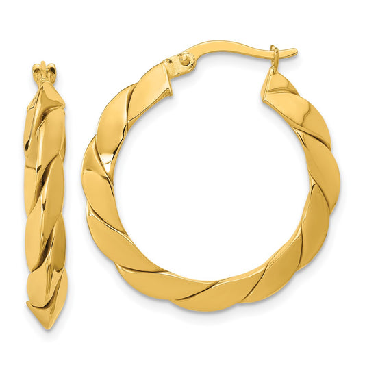 14K Leslie's Women's 4mm Grooved Fancy Hoop Earrings in 14K Yellow Gold