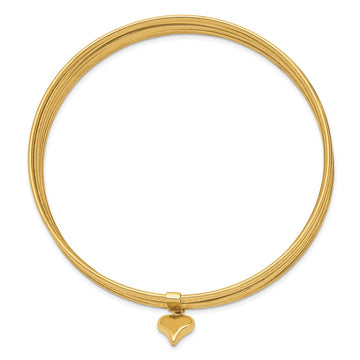 14K Semanario Women's 8" Dangle Heart Textured Bangle Bracelet in 14K Yellow Gold