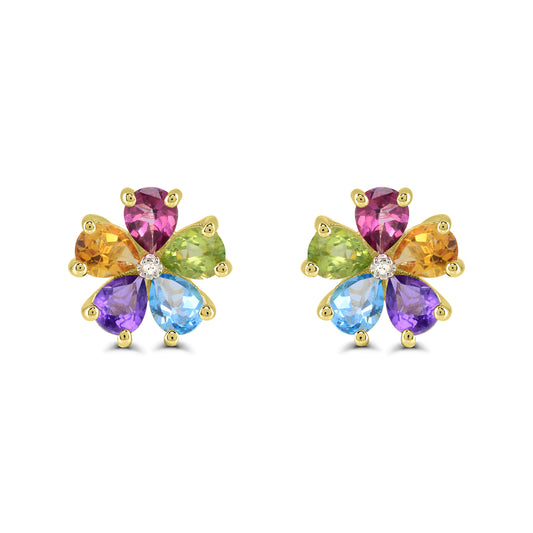10K Yellow Gold Multi-Colored Flower Earrings