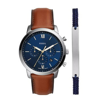 Fossil Neutra Men's 44mm Brown Strap Watch with Bracelet - Blue Dial